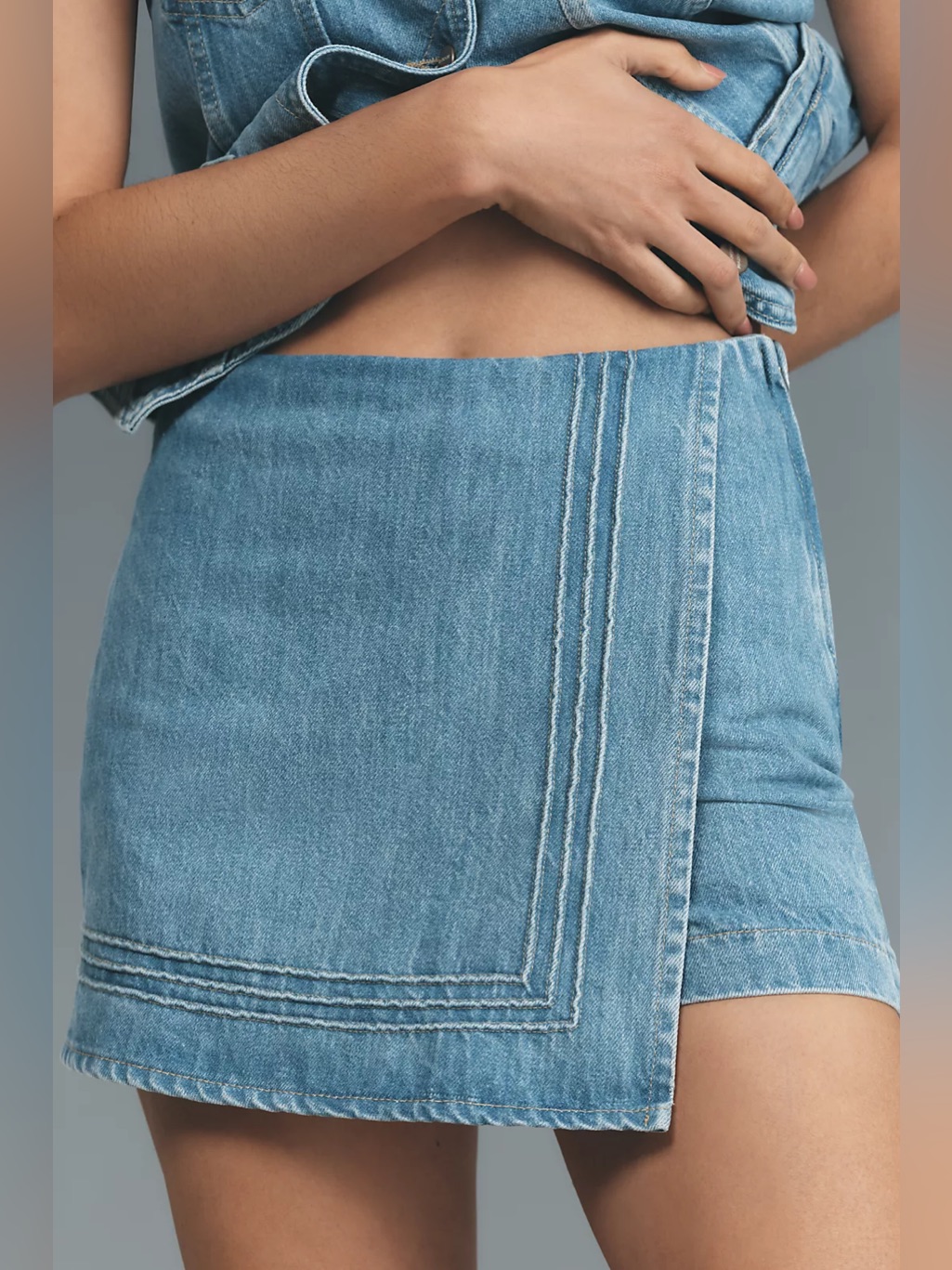 Damson Madder Rory Wrap Denim Skort Blue Cotton Jean Mini Skirt Size 8